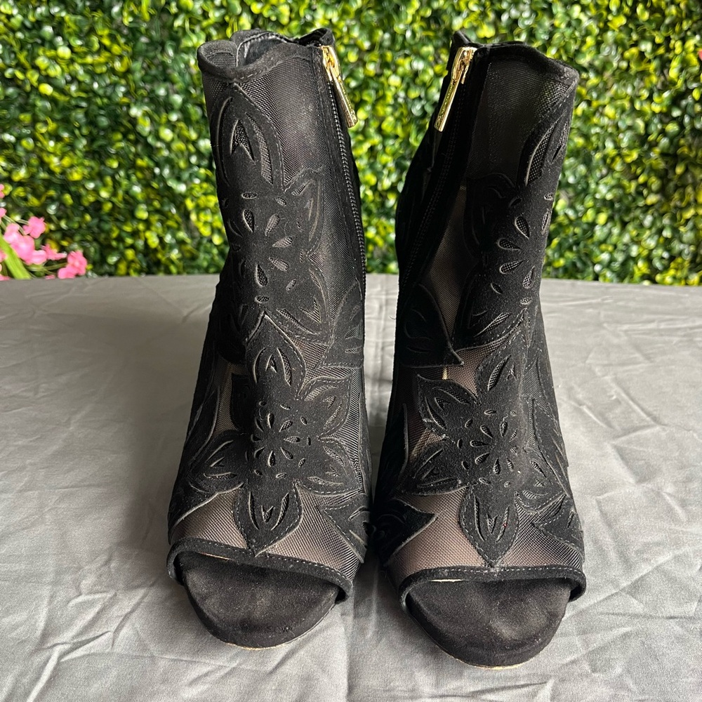 Jessica Simpson Black Floral Mesh Booties